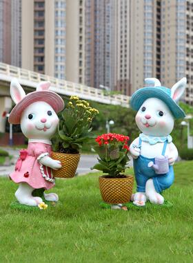 户外花园景观小品装饰兔子花盆幼儿园草坪摆件卡通动物售楼处雕塑