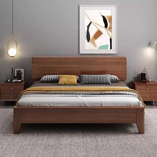 现代简约胡桃木实木牀1.5米单人牀主卧1.8米双人牀2x2米2储物大牀