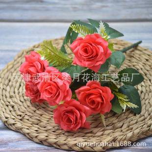 饰花吊顶装 仿真花小把花6头角玫单枝客厅居家婚礼婚庆路引装 饰花
