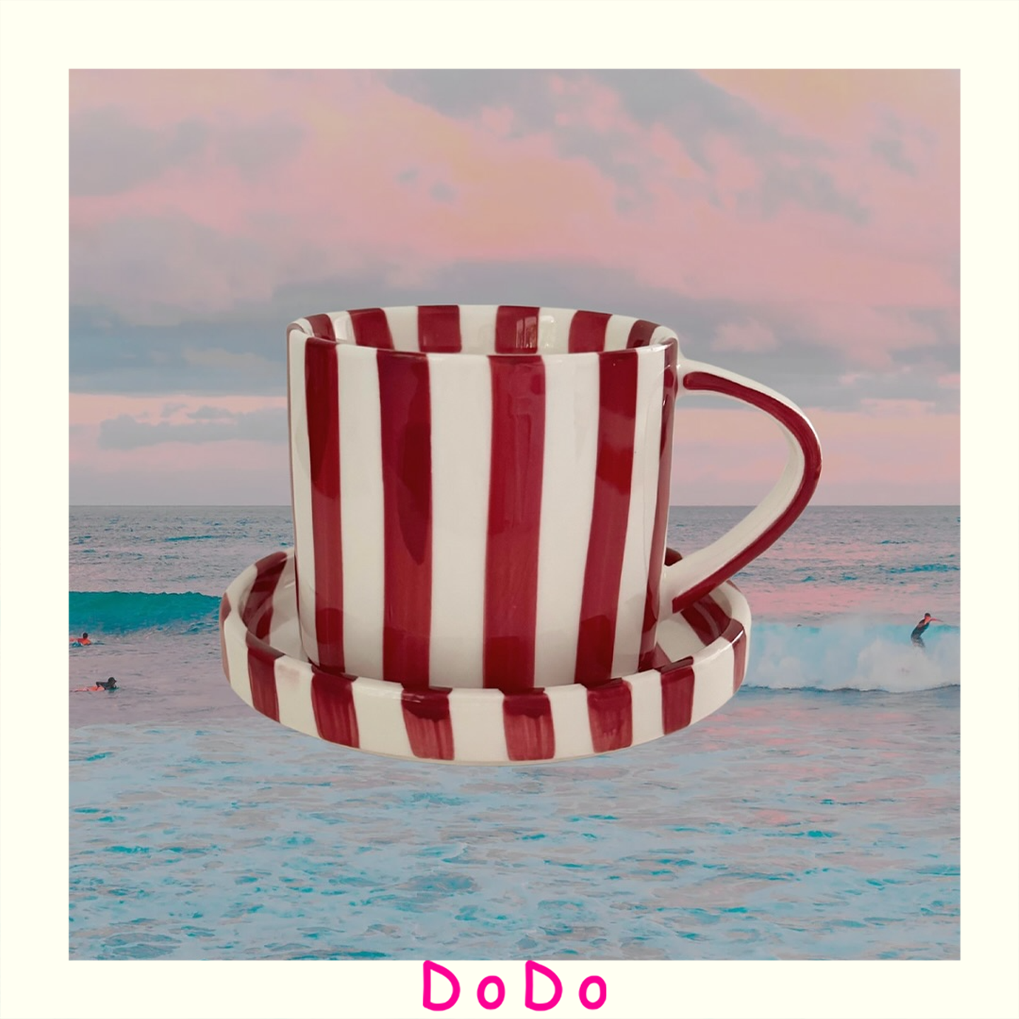 DoDo丨红白条纹咖啡杯马克杯碟套装复古陶瓷拿铁拉花杯中古手绘杯