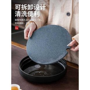 干泡茶盘圆形家用沥水小茶台陶瓷功夫茶具托盘储水茶海壶承干炮台