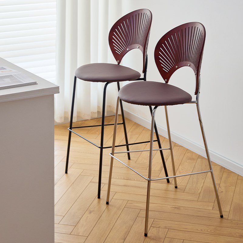 热销新款复古北欧风贝壳吧台椅现代简约铁艺靠背高脚椅子网红实木