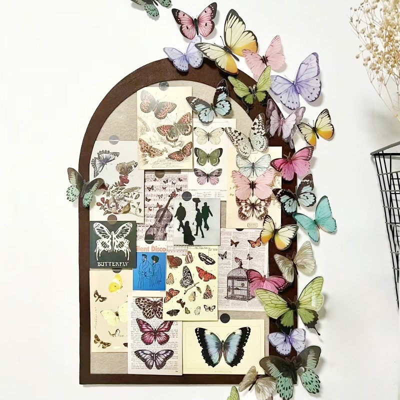 热销3D蝴蝶毛毡板墙贴照片墙留言软木板展示板卧室玄关背景墙面装