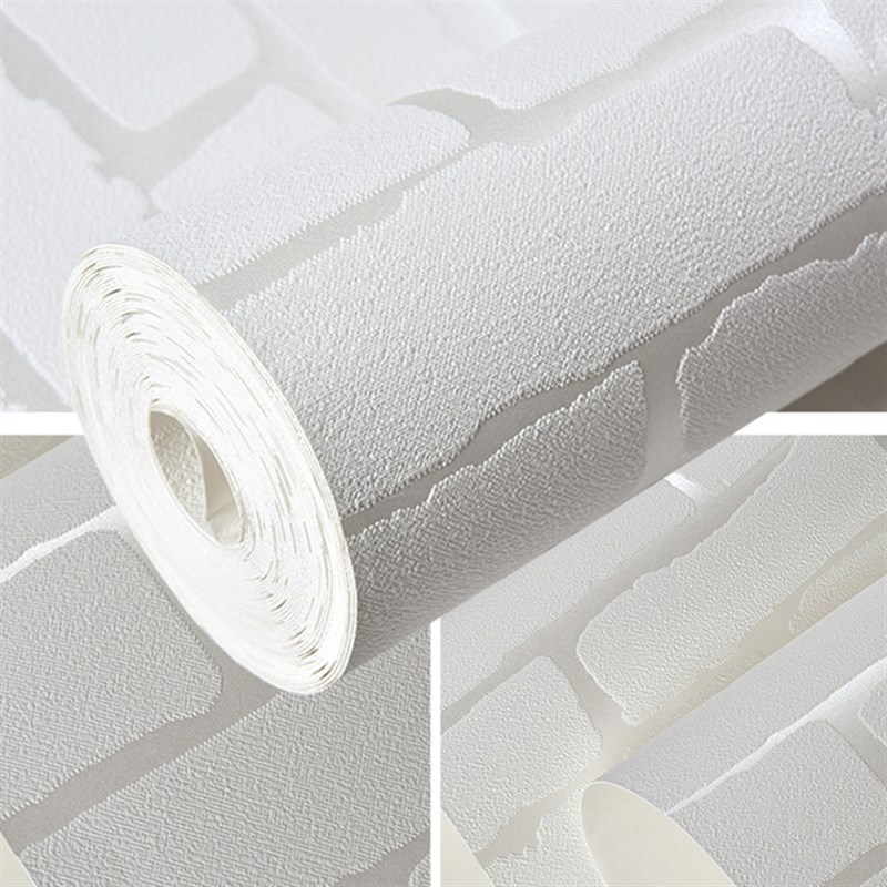 热销纯白色砖块自粘墙纸3d立体餐厅发廊理发服装店灰砖头背景墙壁