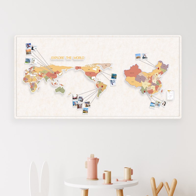 热销中国地图旅行照片墙世界旅行照片墙 ins风毛毡地图墙贴墙面装