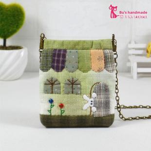 无裁次染色织物拼接DIY材料袋兔子弹片口金袋手机袋手工斜挎包