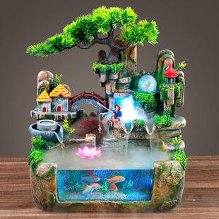 客厅假山流水喷泉循环水小高山小型瀑布山水鱼缸水景装饰造景摆件