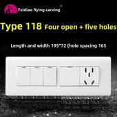 飞雕118四开五孔五孔开关带插座单控双控面板家用单开四开单炼接1