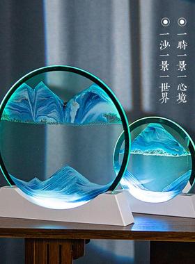 爆款3D流沙画小夜灯摆件新款轻奢发光动态沙漏灯立体解压台灯
