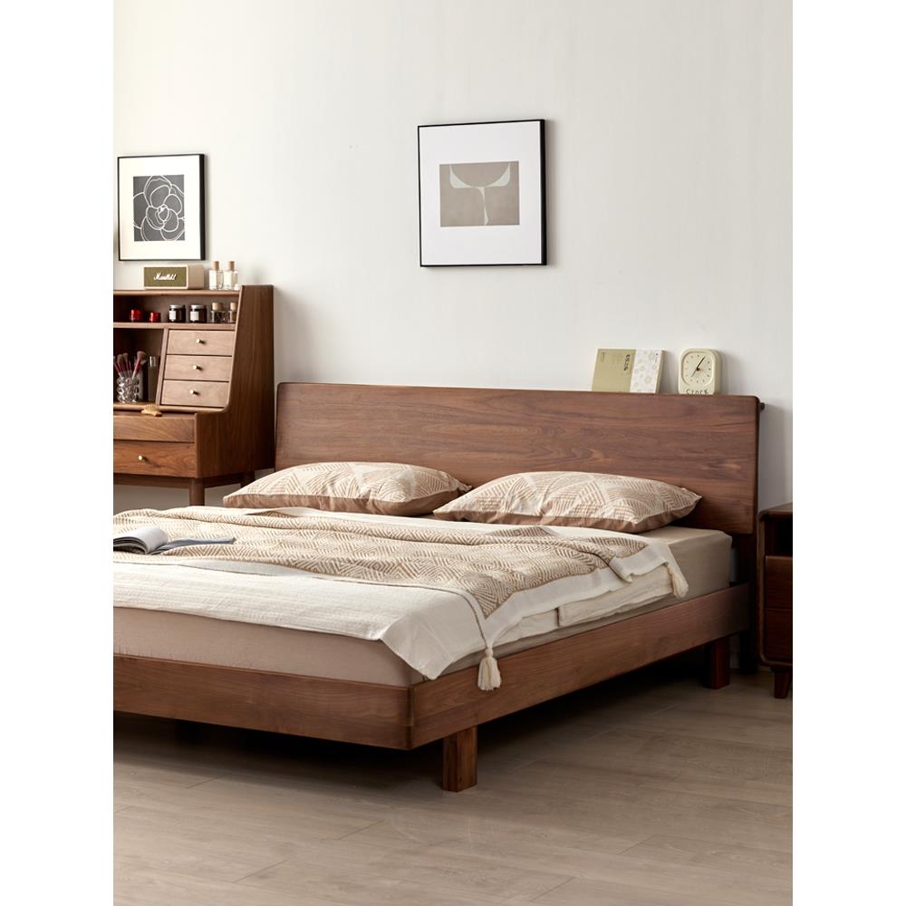 北美黑胡桃木全实木床主卧1米8双人床床定制简约原木悬浮原木床