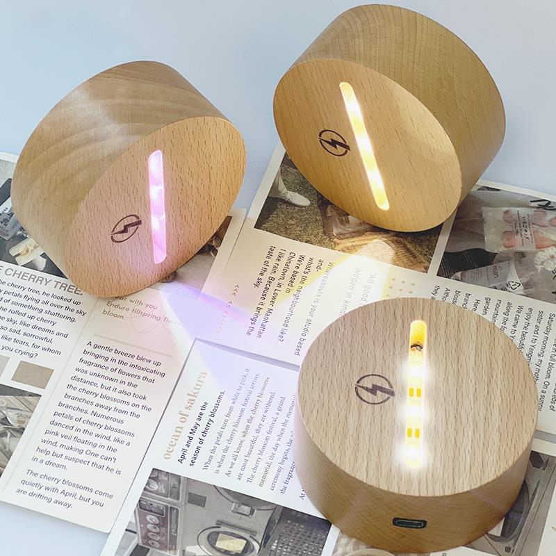 LED实木圆形压克力槽发光展示底座一条槽小夜灯充电式无线 线香薰