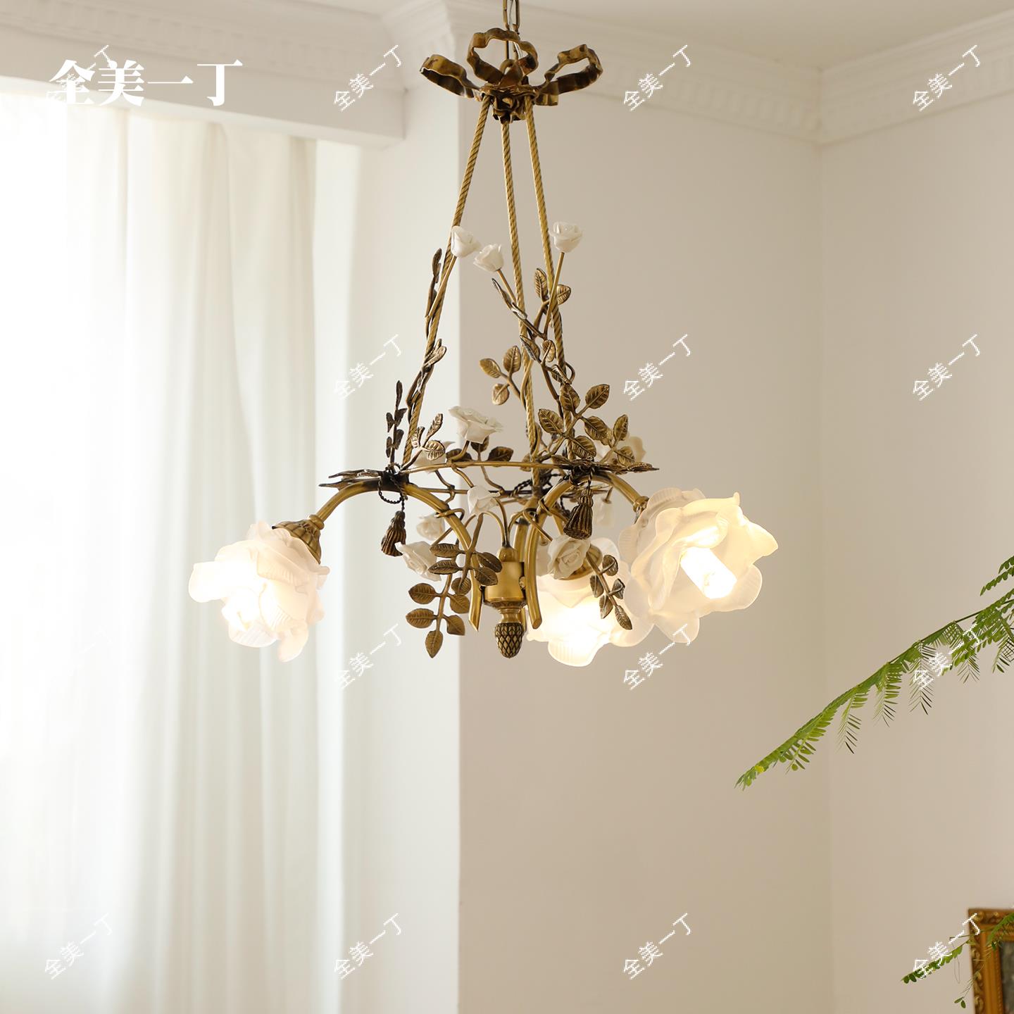 全美一丁法式古典全铜浪漫覆古田园花朵轻奢客厅卧室灯具饭厅吊灯