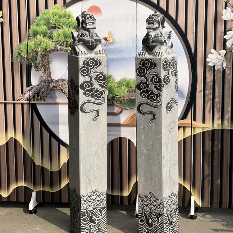石雕拴马桩仿古做旧新款青石石狮子麒麟拴马柱貔貅栓马桩装饰摆件