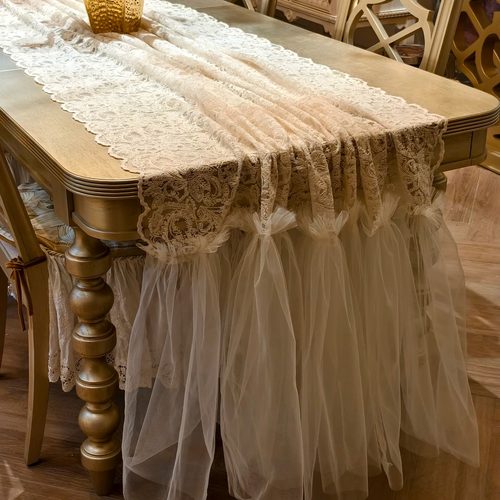 赫琳娜高端法式风桌布绣花亮片蕾丝氛围感桌旗床尾旗高级装饰盖巾