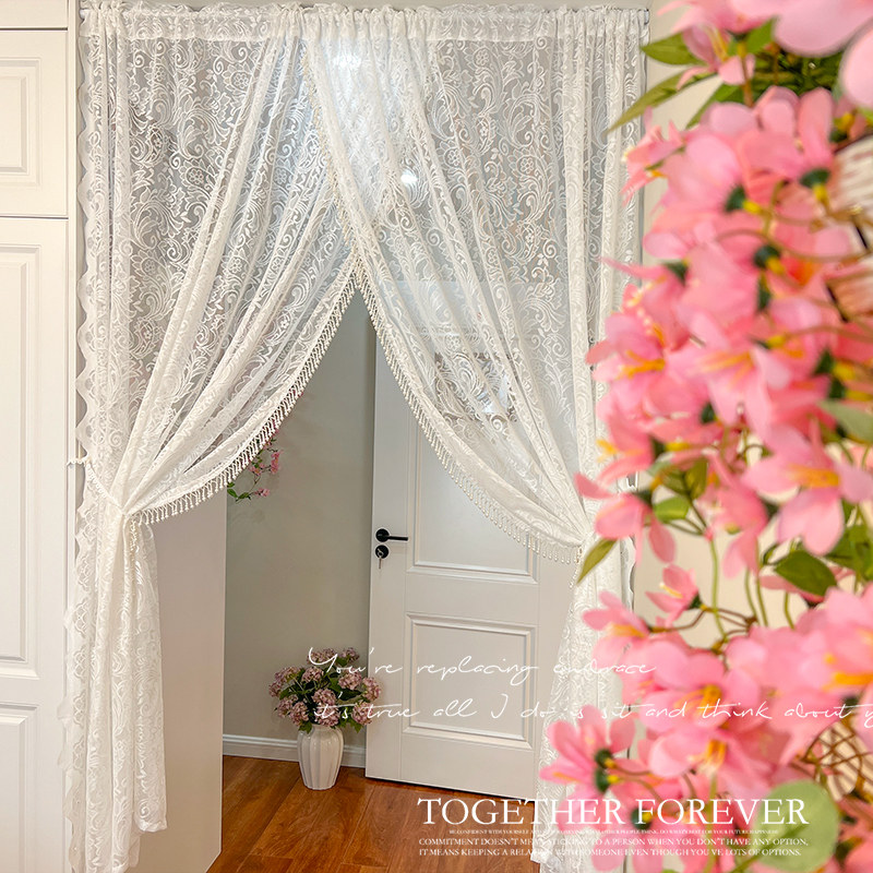 法式门帘2025新蕾丝刺绣门帘创意氛围感纱帘卧室隔断遮挡门帘纱帘