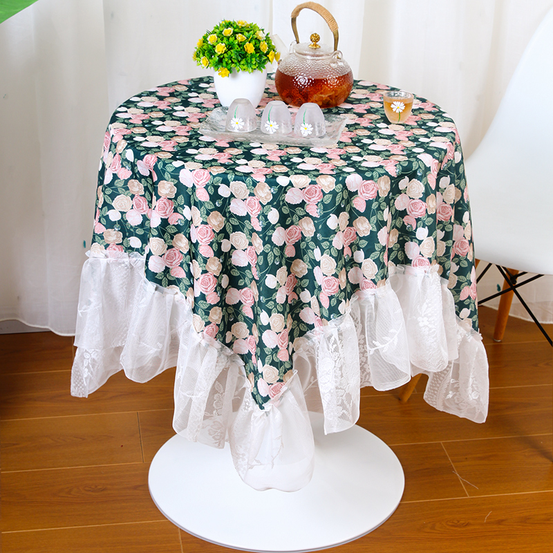 高端桌布田园风印花免洗台布玫瑰花隔油圆形餐桌盖巾防尘盖布多用