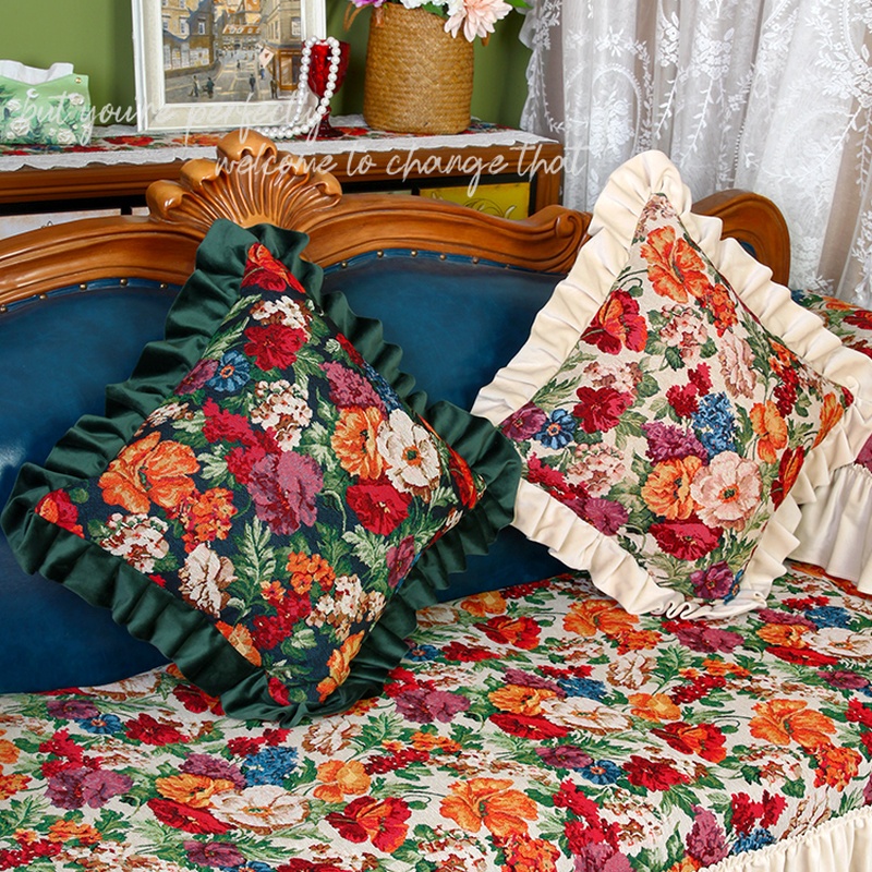 复古花卉抱枕高端沙发客厅飘窗靠垫腰枕美式复古田园风艺术造型枕