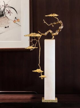 迎客招财松别墅进门玄关客厅大堂高档轻奢装饰品摆件乔迁新居礼品