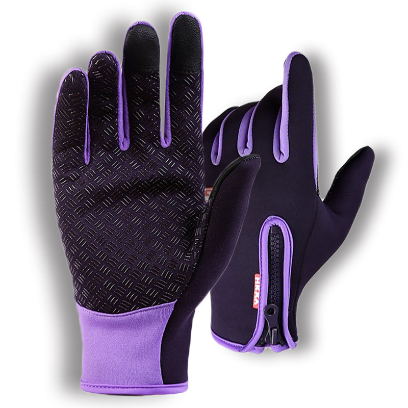 滑雪手套男女抓绒防寒保暖拉链防泼水触摸屏骑行男女户外运动手套