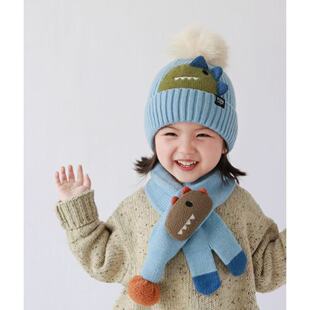 儿童帽子围巾两件套秋冬款宝宝针织毛线帽可爱萌冬季保暖男童女童