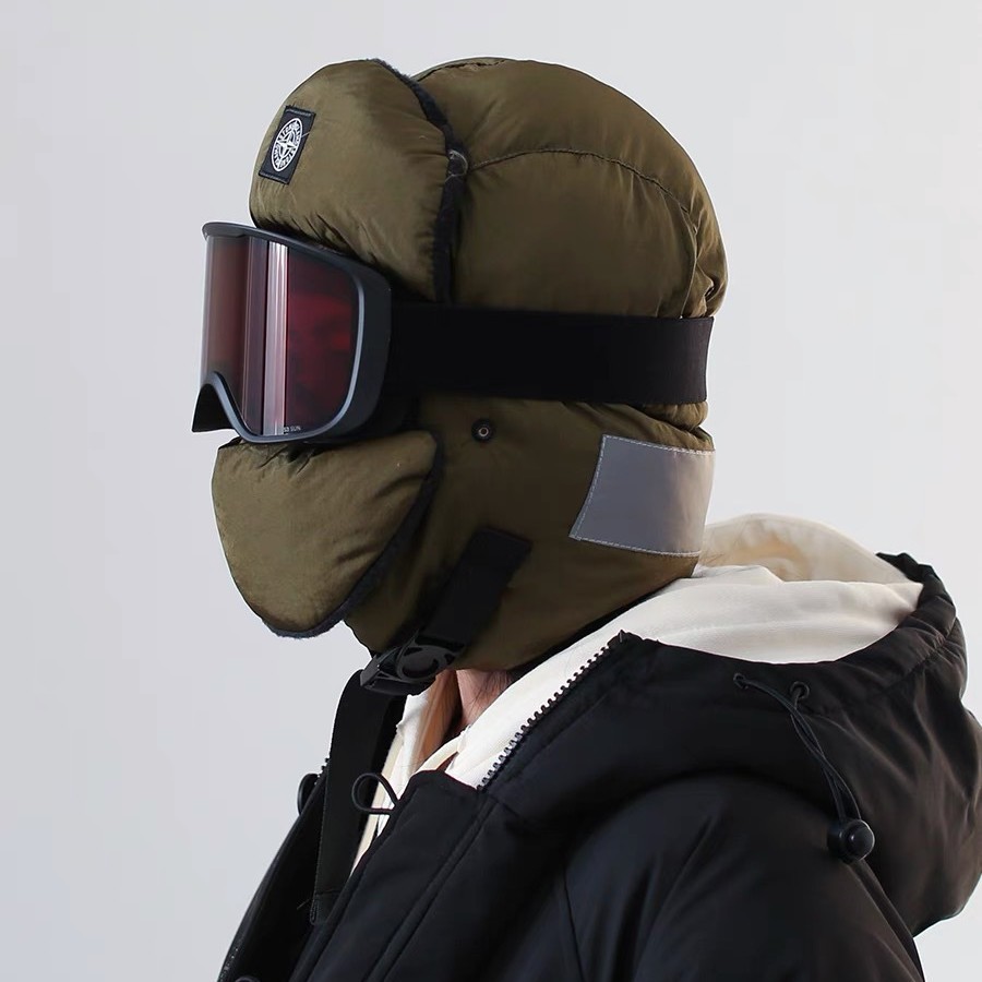 D日系机能羽绒夹棉雷锋帽女冬季防寒口罩护耳滑雪帽防风骑车帽户