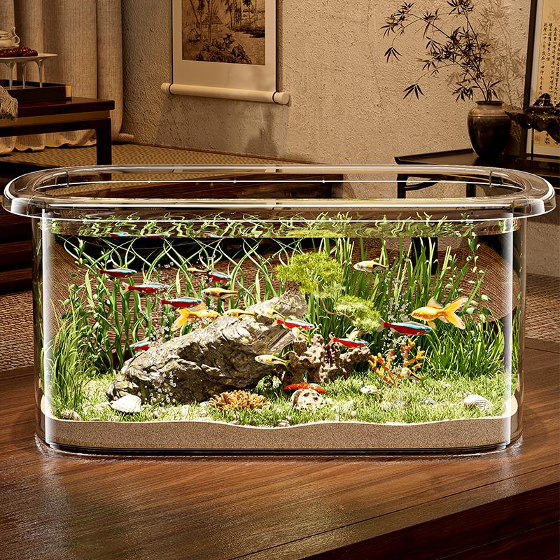 生态鱼缸2025新款小型客厅桌面仿玻璃亚克力小金鱼乌龟方形饲养缸