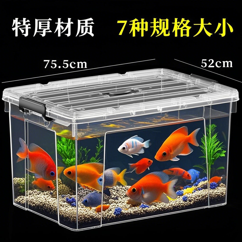 【塑料鱼缸】透明PP材质塑料收纳箱加厚周转箱防摔方形桌面养鱼箱