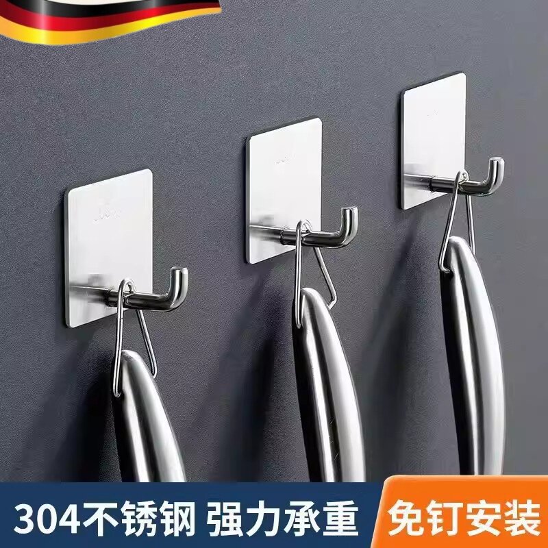 精品304加厚不锈钢强承重粘贴挂钩厨房卫生间门后墙壁排钩免打孔