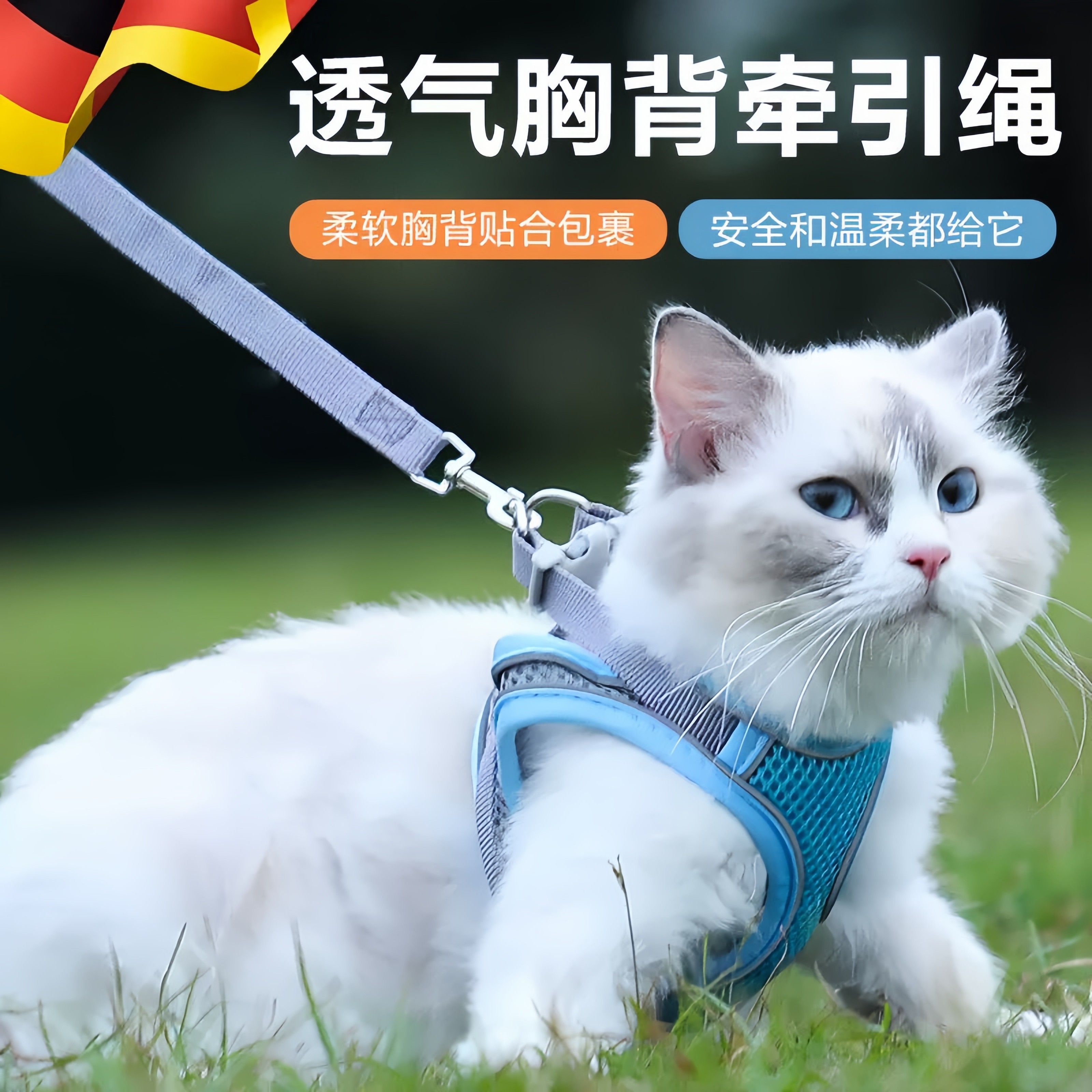 猫咪牵引绳防挣脱外出专用透气胸背牵引绳春夏外出背心式溜猫神器