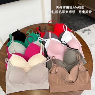 无缝美背内衣女带舒适乳胶大U美背固定杯甜美胸前褶皱抹胸女 759