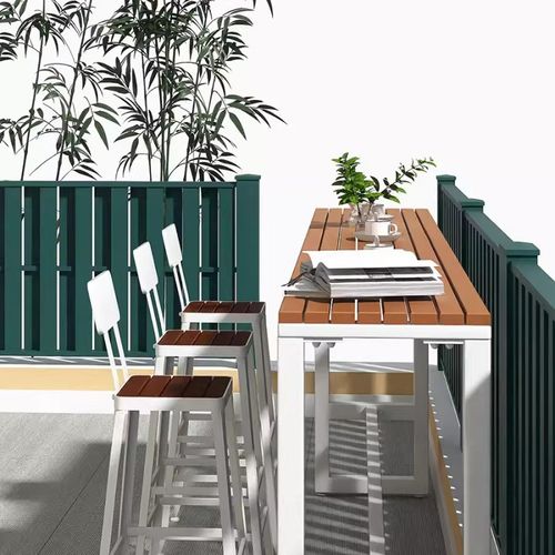 户外塑木板防水防晒吧桌阳台高脚窄桌椅组合商用防腐露天吧台桌子