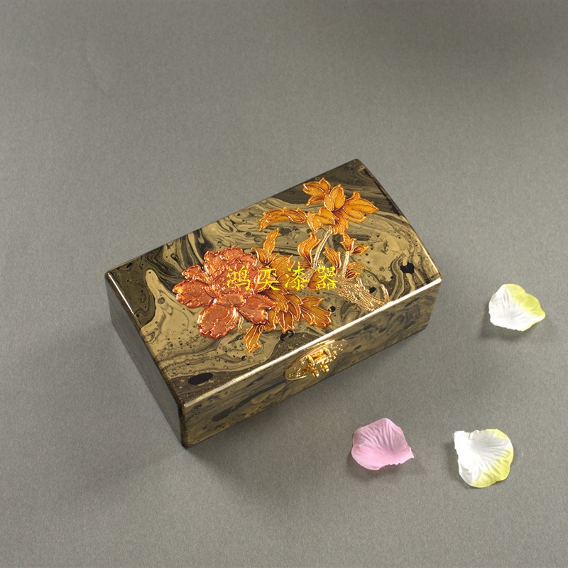 推光漆器首饰盒带锁漂金漆彩绘简约收纳盒生日婚庆礼品饰品包装盒