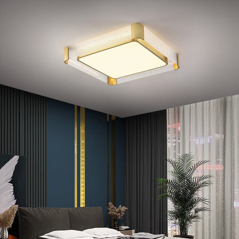 全铜卧室灯创意圆形水纹玻璃新款现代简约设计师房间主次卧吸顶灯