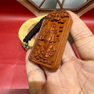 精雕枣木武财神赵公明虎头吊牌把件公明讳挂件挂坠木雕平安牌手把