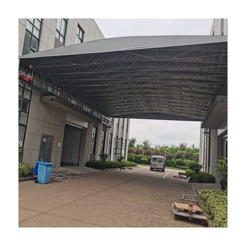 大跨度电动推拉棚工厂架空轨道伸缩雨篷移动仓库棚楼顶遮阳棚