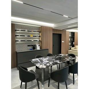 黑大理石餐桌长方形现代简约别墅家用饭桌高端餐桌椅组合