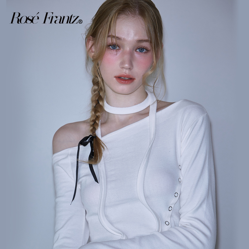 【李沐宸同款】Rose Frantz2025春夏一字肩长袖T恤女露肩显瘦上衣