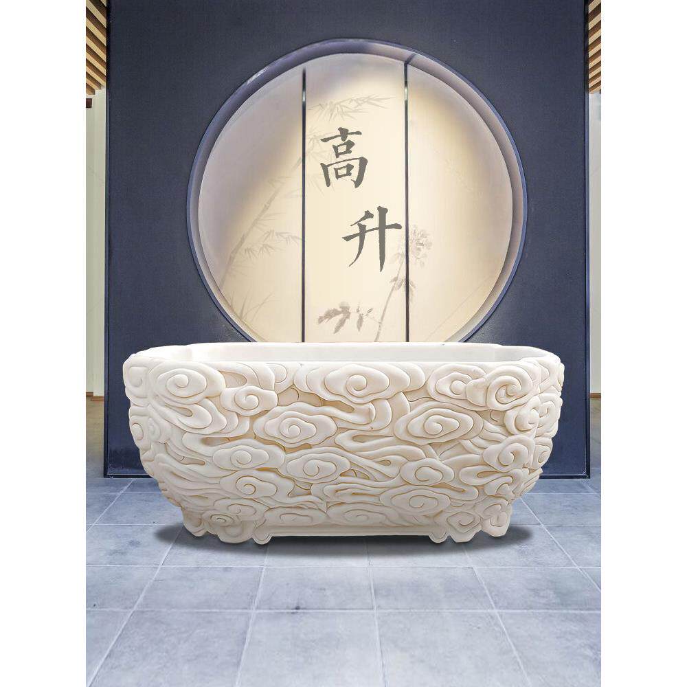 石雕鱼缸石雕鱼缸石雕槽鱼缸天然石四川白色大理石室内庭院景观摆