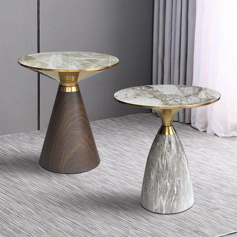 岩板轻奢圆茶几现代简约茶几新款精致家用角几客厅沙发边几小圆几