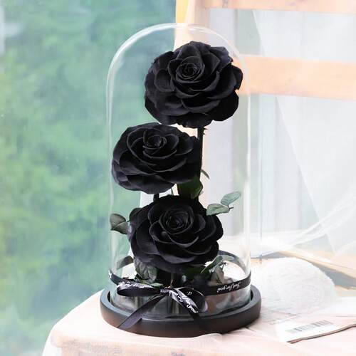 黑色永生花黑玫瑰干燥花黑色真花花束摆件送男女朋友生日礼物黑骑