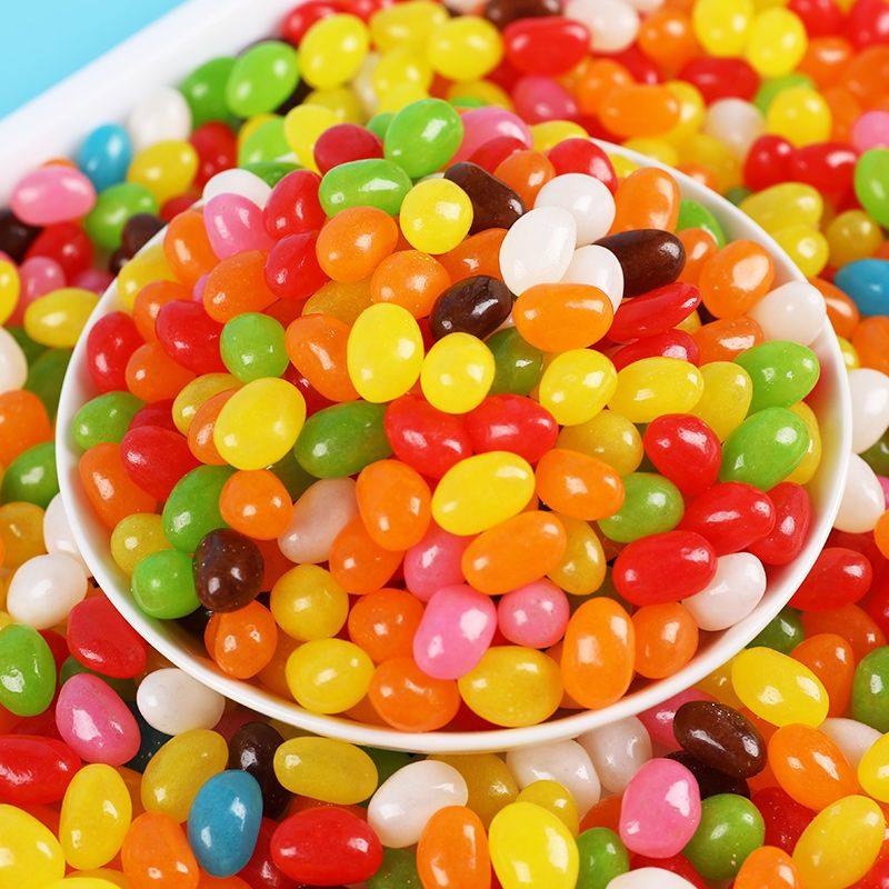 彩虹糖吉利豆七彩软糖水果糖彩虹豆后一口清甜酸甜可口怀旧小零食