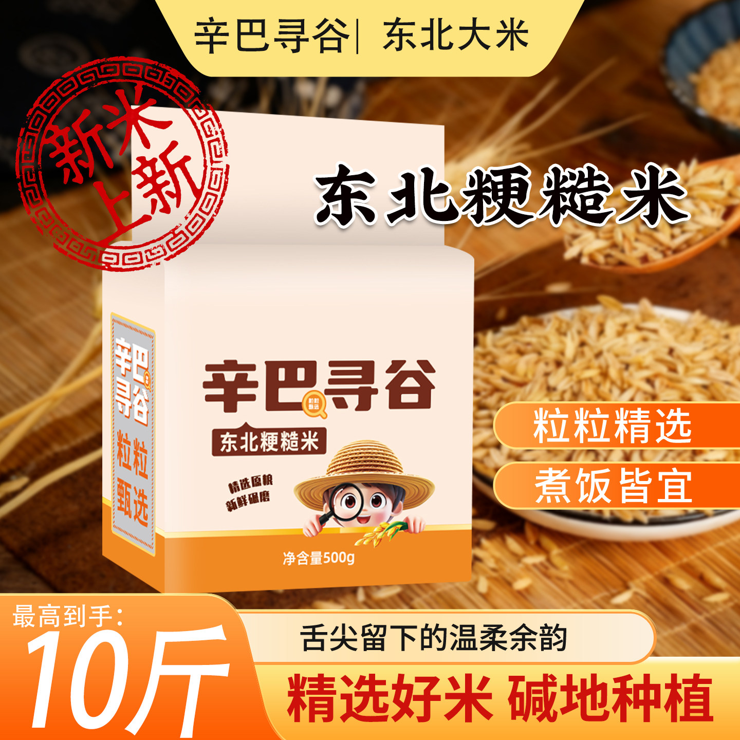 东北粳米糙米当季盘锦大米500g粗粮真空包装糙米饱满透亮米粒均匀