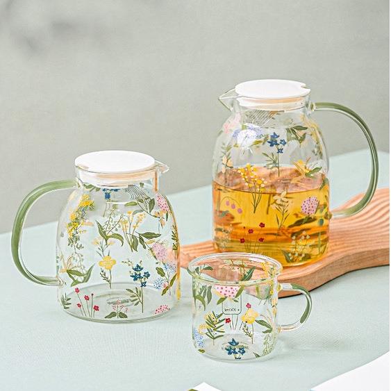 小清新玻璃冷水壶玻璃杯套装耐高温凉水壶大容量电陶炉适用