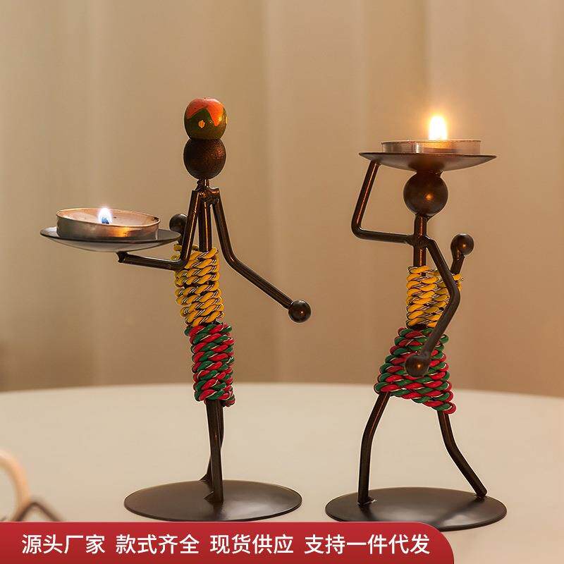 复古美式个性铁人烛台摆件创意休闲餐厅酒吧桌面氛围装饰布置道具