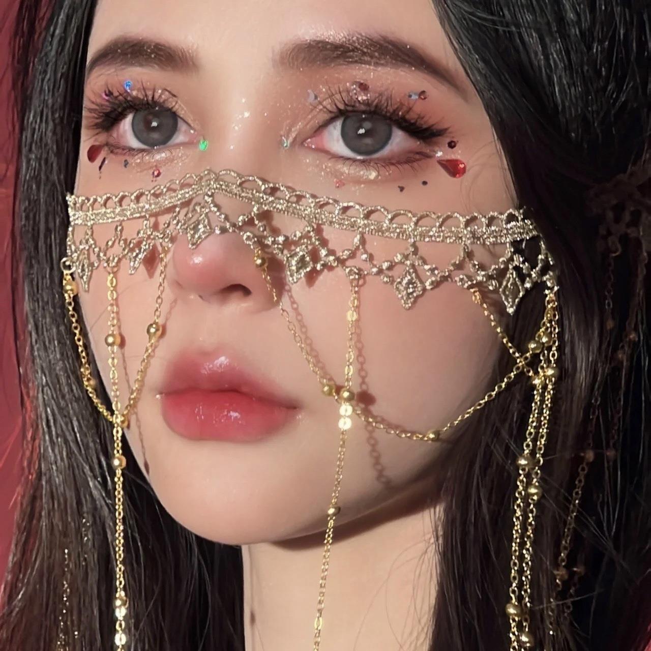 超仙古风遮脸流苏面纱汉服古装COS头饰遮面饰品网红拍摄西域舞姬