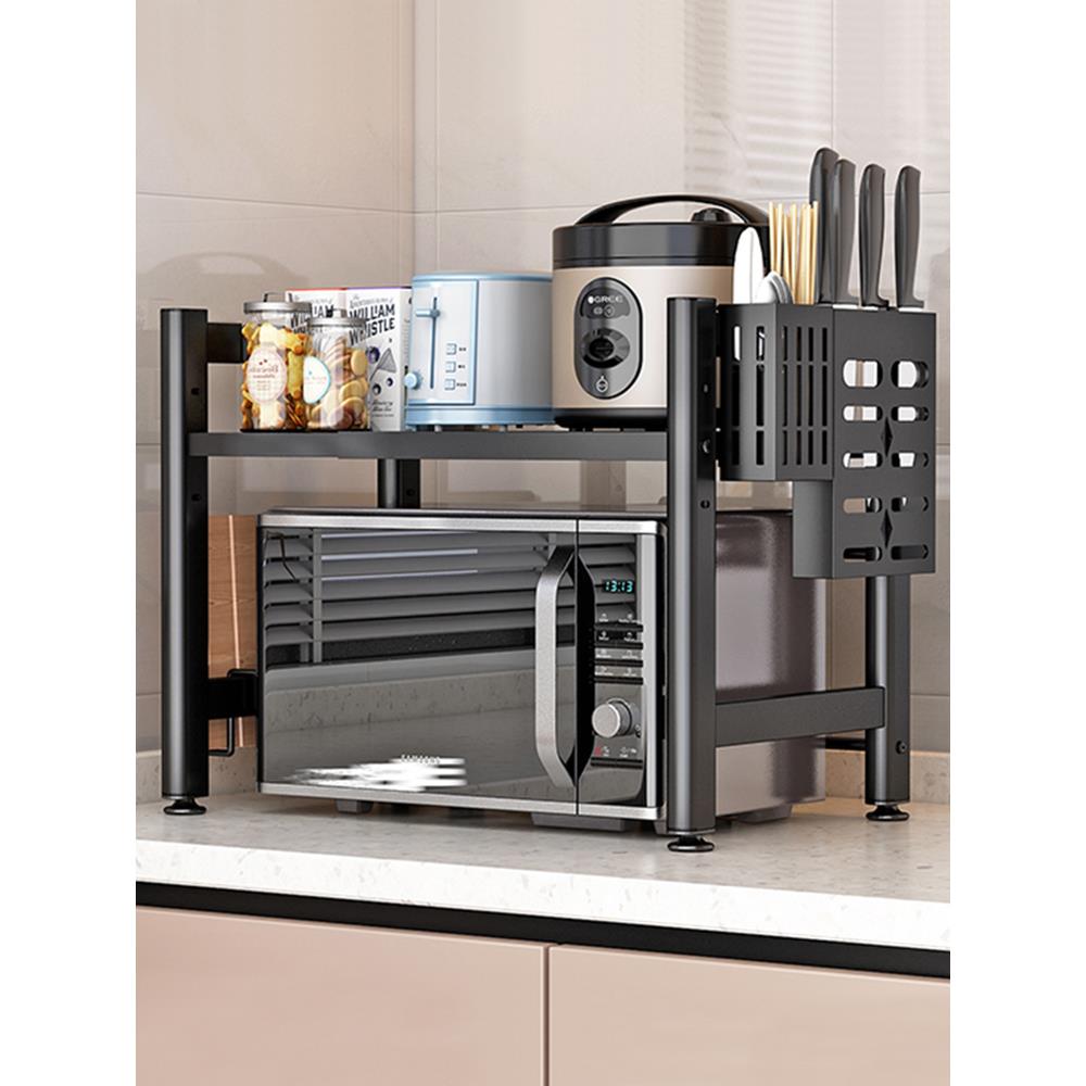 厨房微波炉置物架烤箱架子家用台面桌面双层可伸缩电饭锅收纳支架