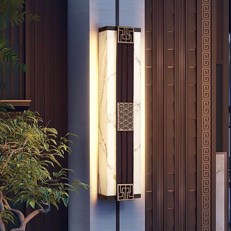 太阳能户外防水壁灯新中式风灯庭院入户门花园柱子两侧仿云石壁灯