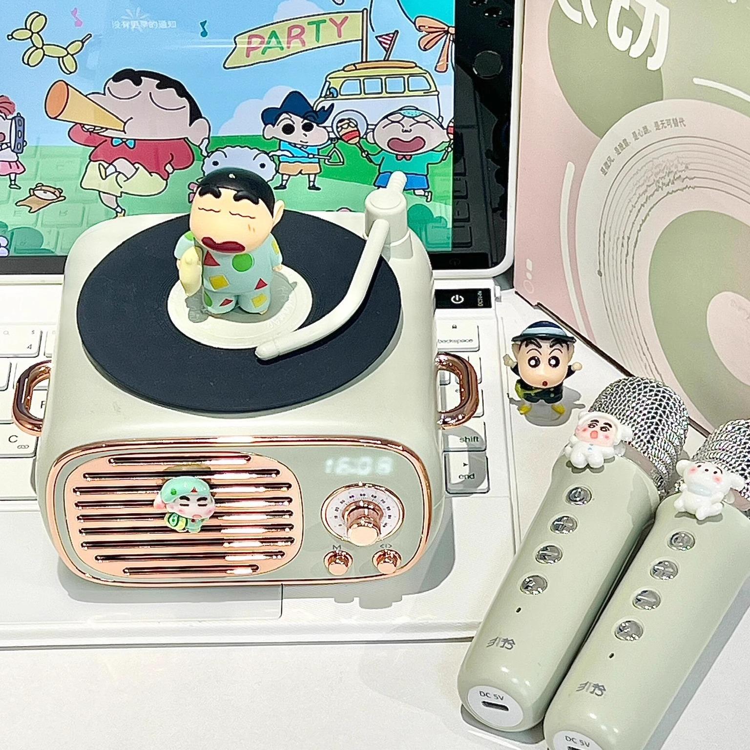 蜡笔小新芯动蓝牙音响K歌复古唱机生日礼物黑胶唱片机生日礼物