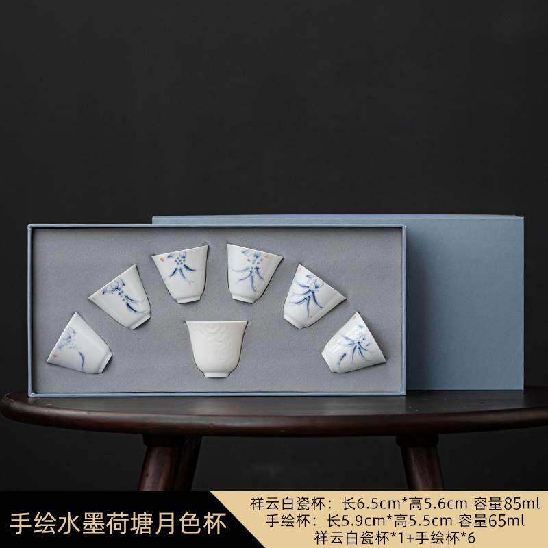 如瓷动人手绘白瓷小茶杯套装陶瓷功夫茶具品茗喝茶杯子茶盏主人杯
