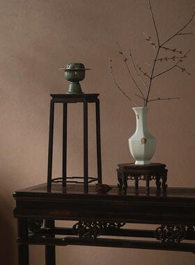 大相莲花 新中式花瓶底座 实木底托 花架 家居摆件工艺品展示架